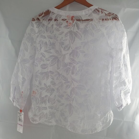 Hearts Of Palm Women's Leaf Burnout Pattern Print Blouse White Size 6 NWT - Picture 5 of 14